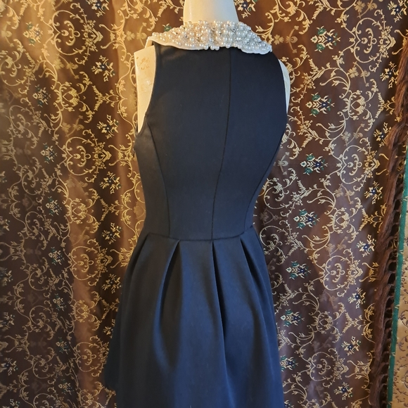 Little black dress Embellished Peter Pan beaded statement collar pearls retro - Picture 9 of 10